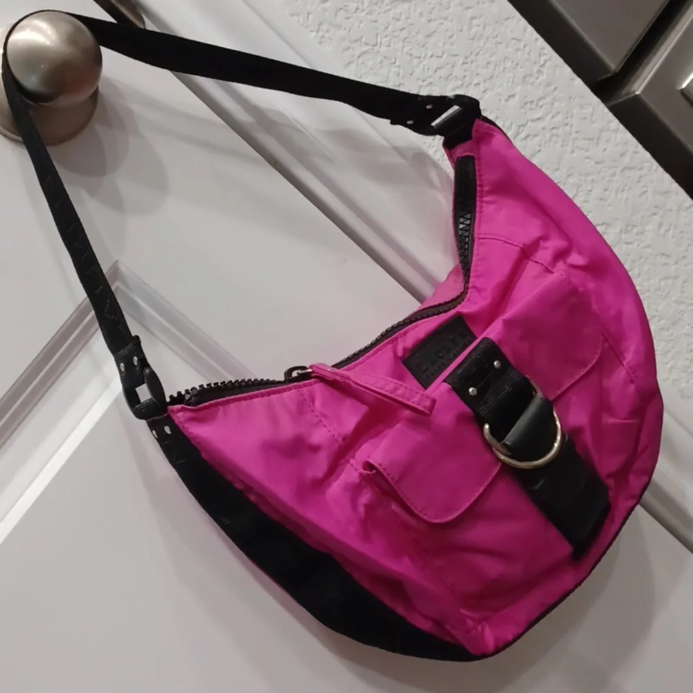 RALPH LAUREN hobo bag Barbie pink & black bucket shoulder yoga purse